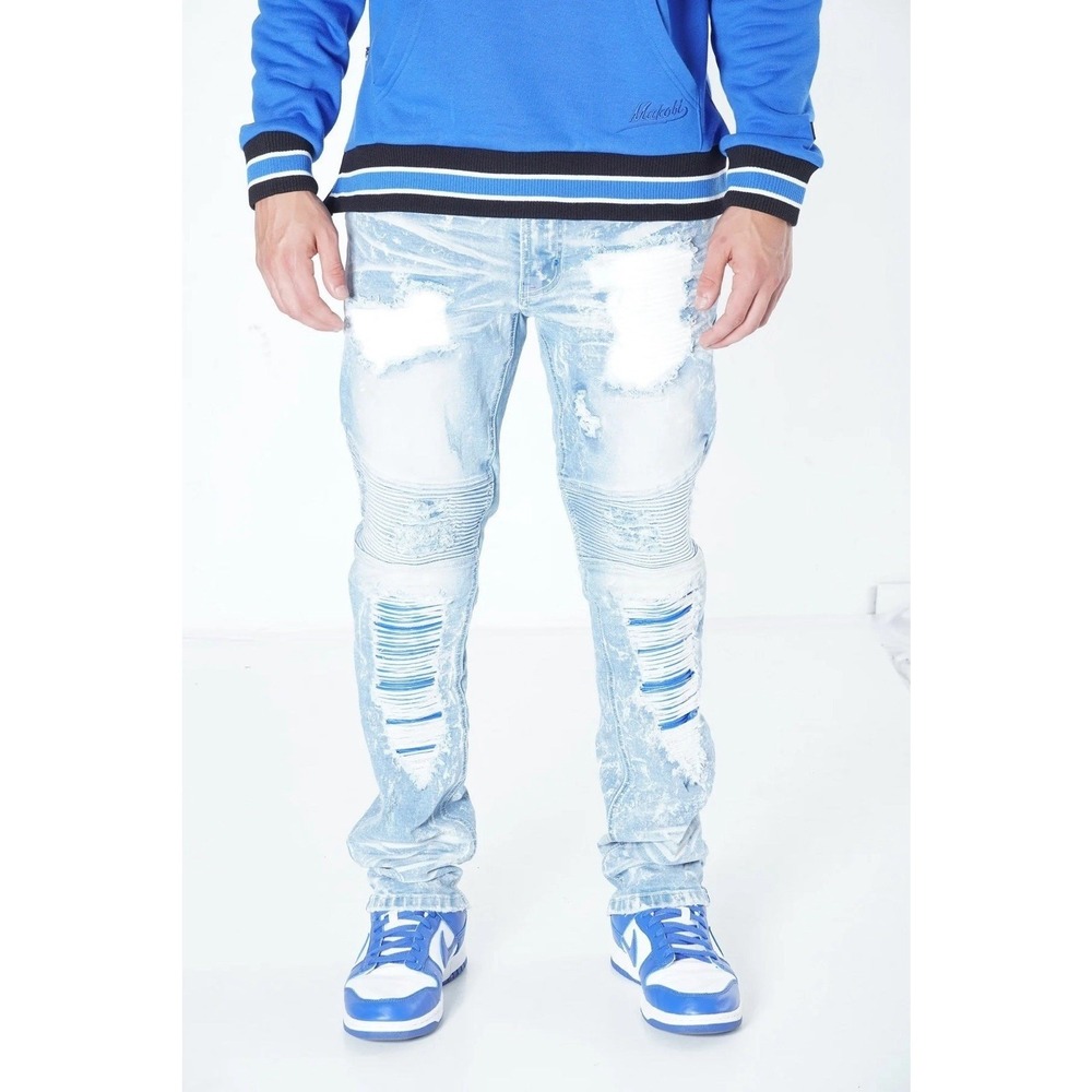 Makobi Jeans Moto Biker Slim Fit Distressed Denim Naxos 42x32 Hip Hop Streetwear